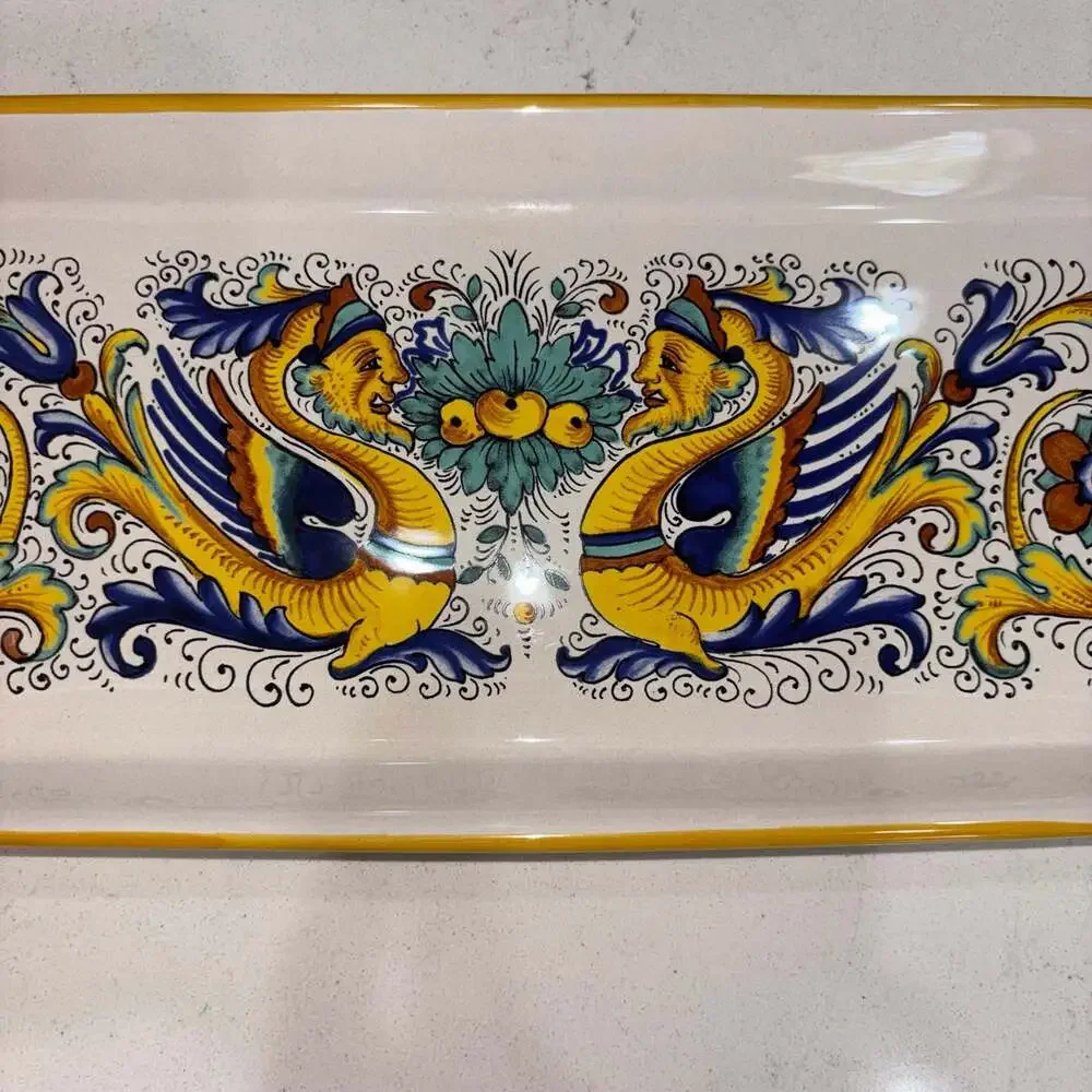Ceramica Nova Deruta Italian Pottery Raffaellesco Dragon Rectangular Serving Tra